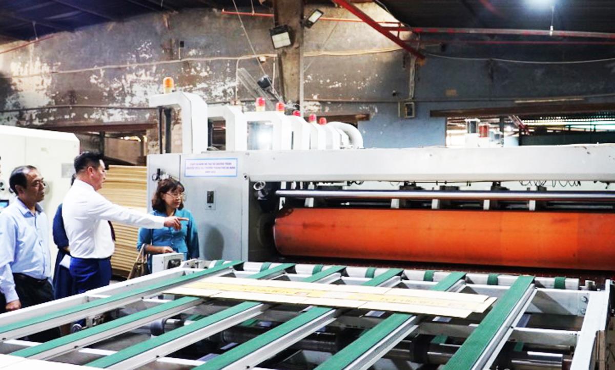 Máy in bao bì hiện đại Flexo 4 màu của Công ty TNHH Sản xuất bao bì carton Hòa Bình được đầu tư có nguồn vốn khuyến công hỗ trợ của Nhà nước.