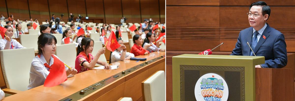 Chủ tịch Quốc hội Vương Đình Huệ dự và phát biểu tại Phiên họp toàn thể giả định "Quốc hội trẻ em"