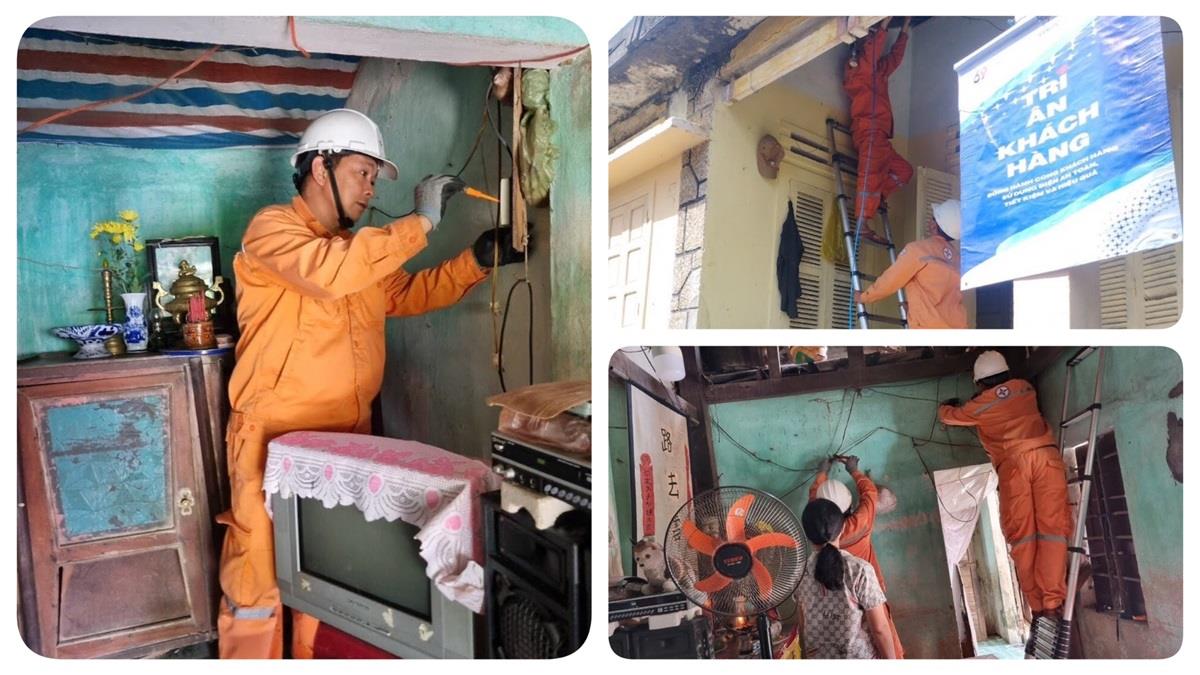 Công nhân Điện lực Ba Tơ lắp điện cho các hộ nghèo tại xã Ba Thành