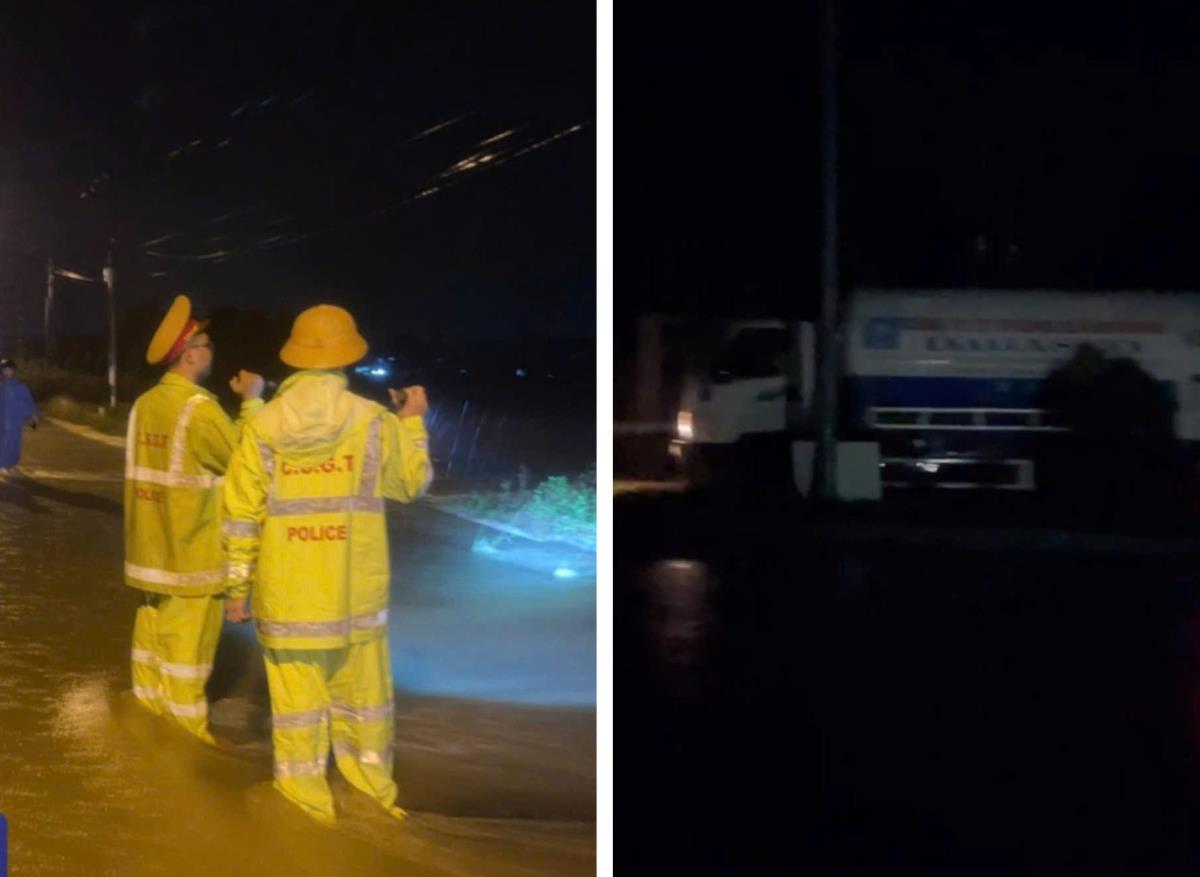 Cảnh sát giao thông làm "cọc tiêu sống" để hướng dẫn xe vận chuyển ô-xy tới bệnh viện cứu người.