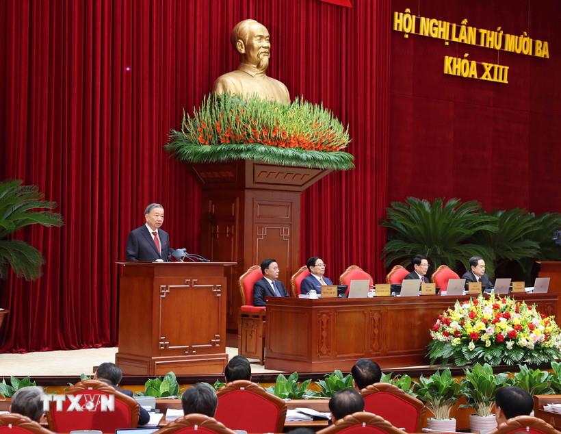 Phiên khai mạc Hội nghị lần thứ mười ba, Ban Chấp hành Trung ương Đảng khóa XIII. (Ảnh: Doãn Tấn/TTXVN)