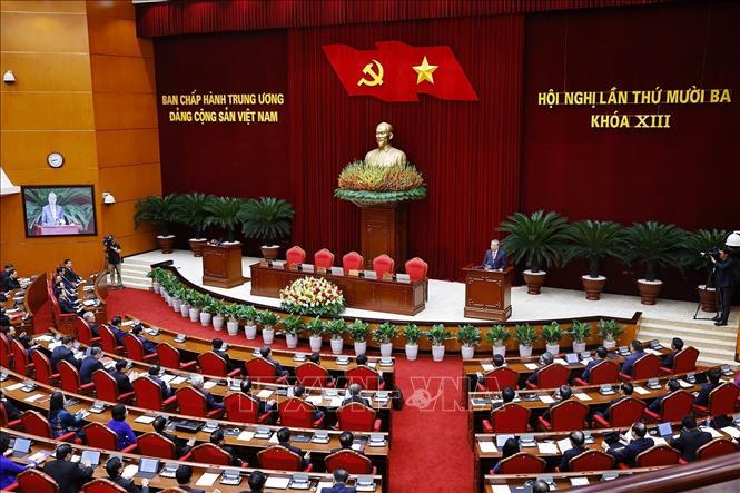 Các đại biểu tham dự phiên bế mạc Hội nghị lần thứ 13 Ban Chấp hành Trung ương Đảng khóa XIII. Ảnh: Doãn Tấn/ TTXVN