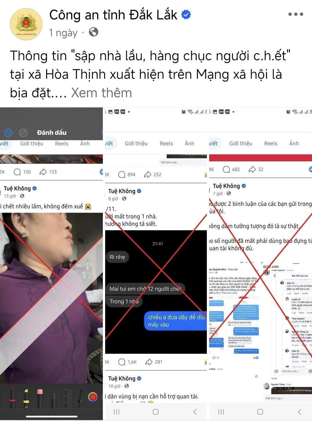 Các cá nhân đăng thông tin thất thiệt về tình hình lũ lụt ở Đắk Lắk, Khánh Hòa, Lâm Đồng bị cơ quan Công an xử lý.