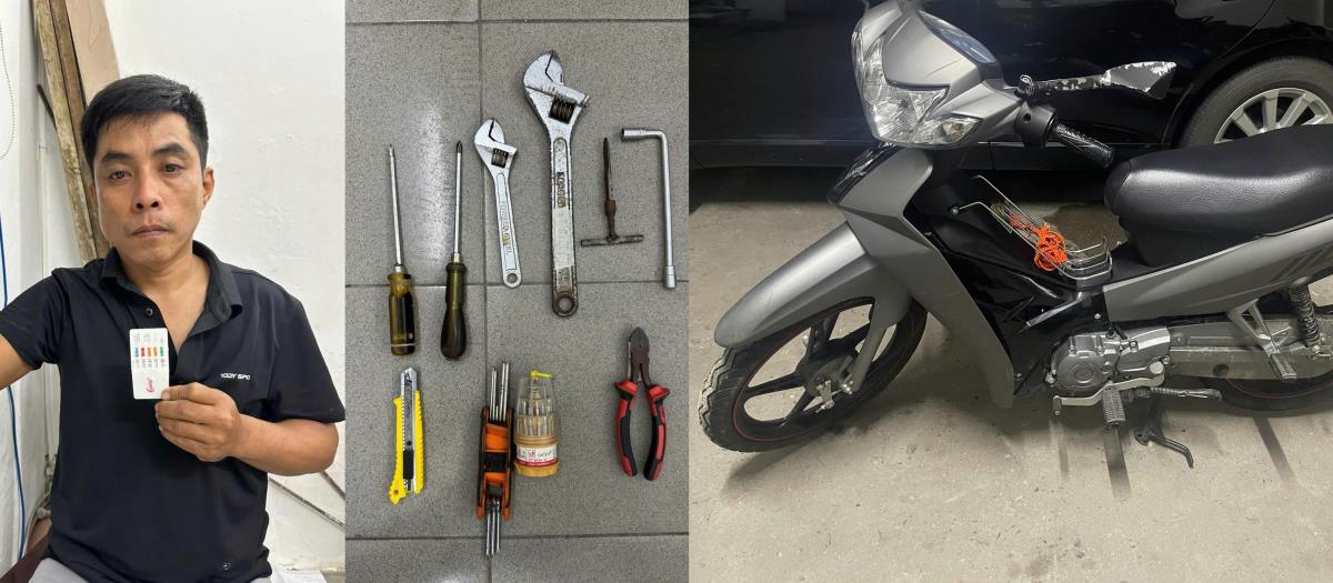 Nguyễn Tri Nghĩa cùng tang vật Công an thu giữ được.