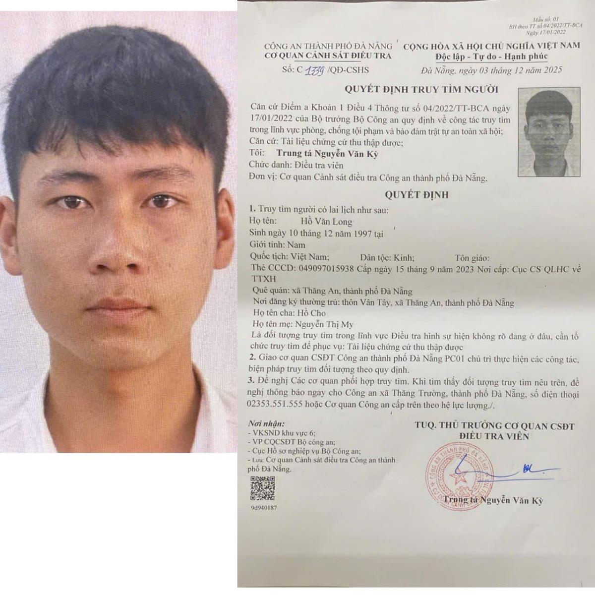 Cơ quan CSĐT Công an TP Đà Nẵng đã ra Quyết định truy tìm 2 đối tượng Linh và Long.