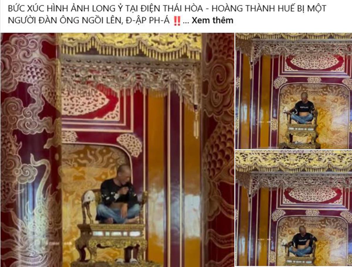 Xôn xao hình ảnh được cho là một người ngồi lên, đập phá ngai vàng trong điện Thái Hòa. Ảnh chụp màn hình.