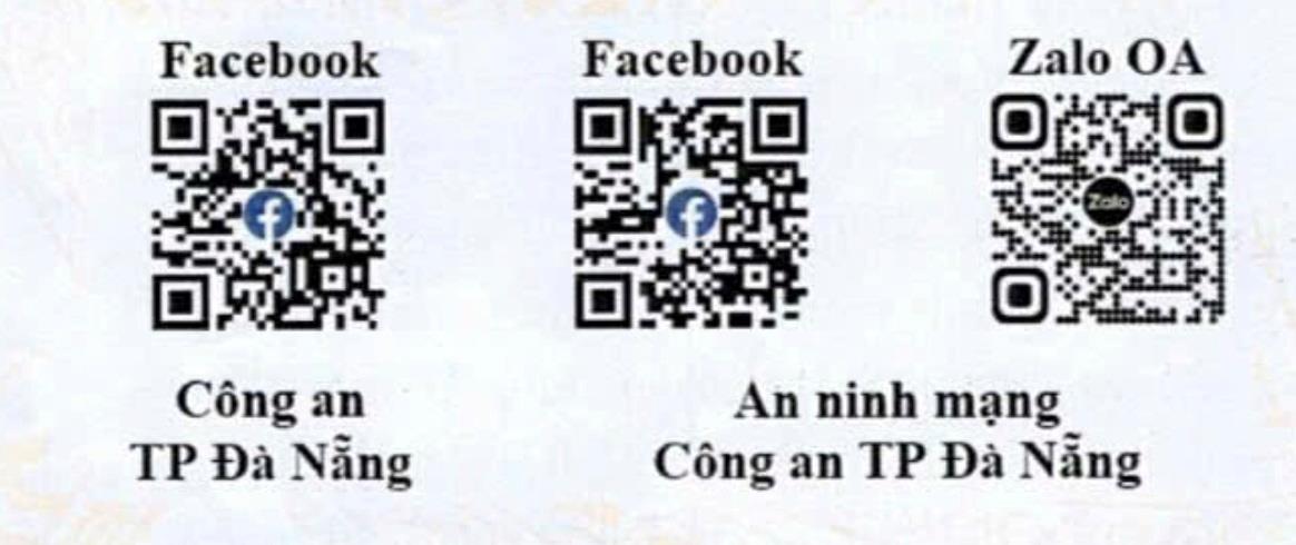 Các tầng lớp nhân dân có thể tố giác tội phạm, cung cấp thông tin cho lực lượng công an qua các đường link theo các mã QR của Công an TP Đà Nẵng