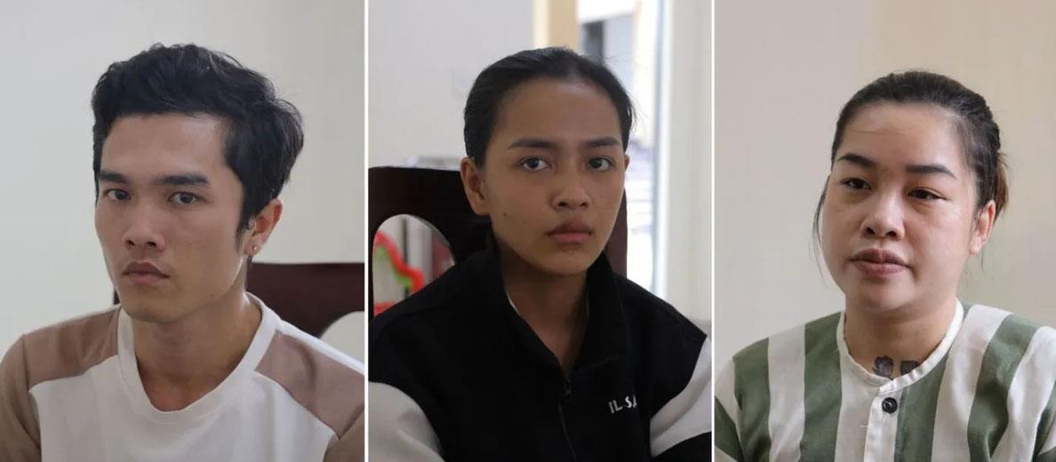 Đối tượng Nguyễn Văn Tâm, Nguyễn Ái Vi và Nguyễn Thị Kiều Trang bị Công an tỉnh Tây Ninh khởi tố và bắt tạm giam. (Ảnh: Công an Tây Ninh)