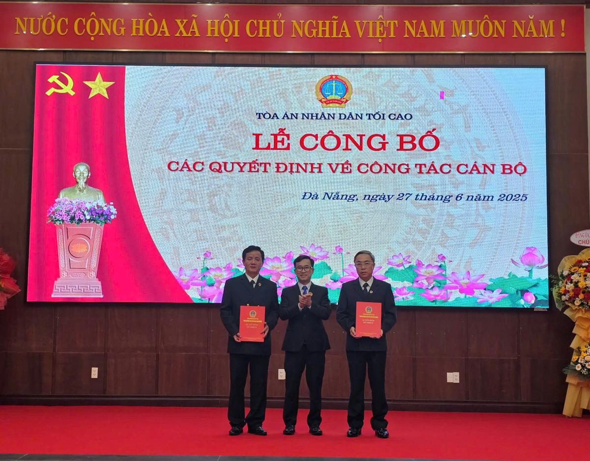 Ông Trần Huy Đức- Chánh tòa Tòa Phúc thẩm TAND Tối cao tại Đà Nẵng trao Quyết định bổ nhiệm 2 Phó Chánh tòa.