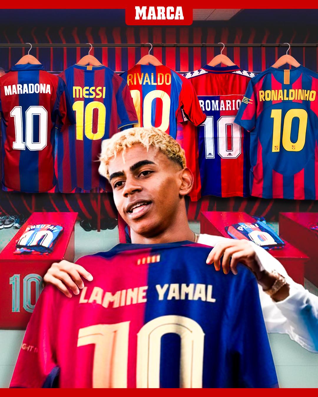 Lamine Yamal là "số 10" tiếp theo ở Barca, sau các huyền thoại Maradona, Romario, Rivaldo, Ronaldinho, Messi.