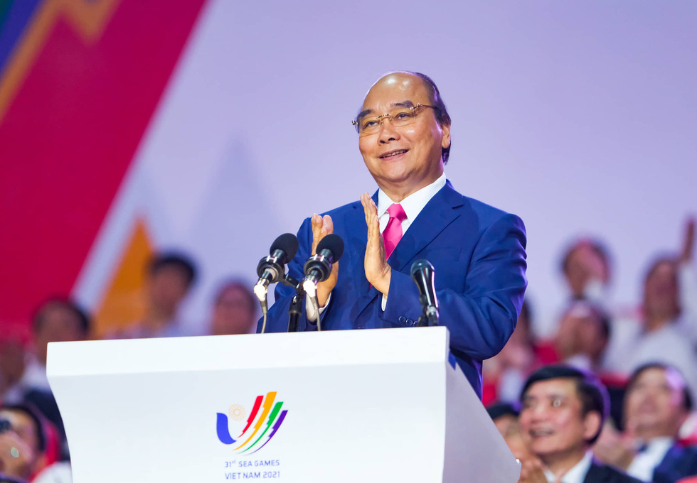 Chủ tịch Nước Nguyễn Xuân Phúc phát biểu khai mạc SEA Games 31 - Ảnh: NAM TRẦN