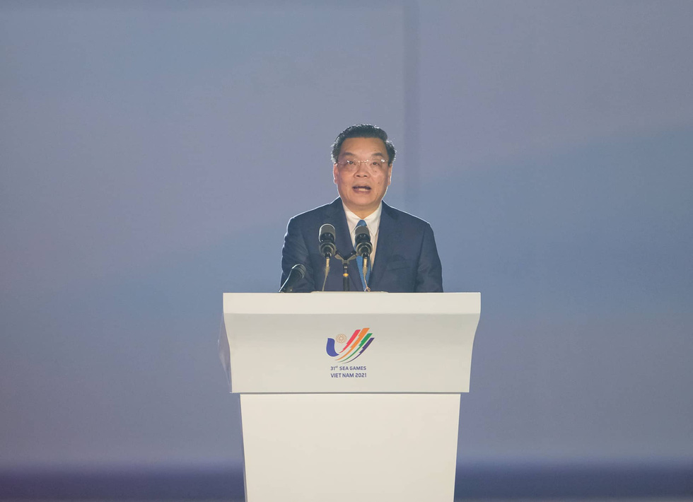 Chủ tịch UBND TP. Hà Nội Chu Ngọc Anh phát biểu tại Lễ khai mạc SEA Games 31 - Ảnh: NAM TRẦN