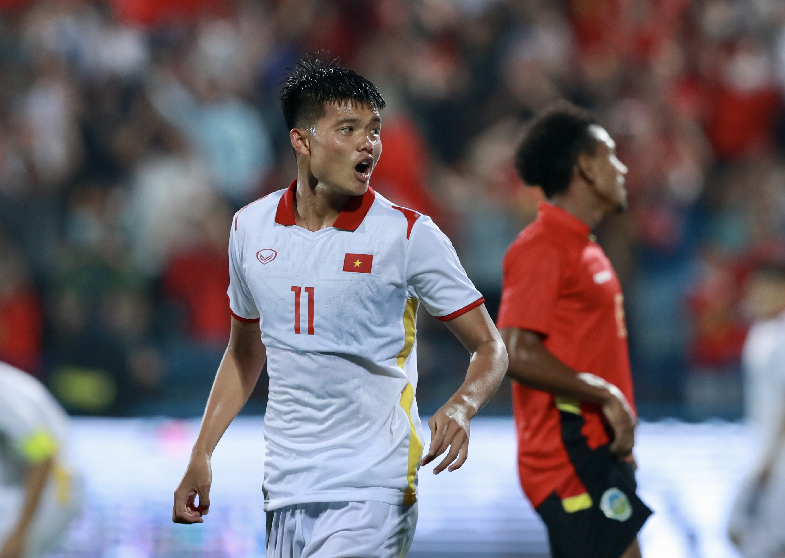 Văn Tùng ghi bàn mở tỷ số cho U23 Việt Nam. Ảnh: Y Kiện.