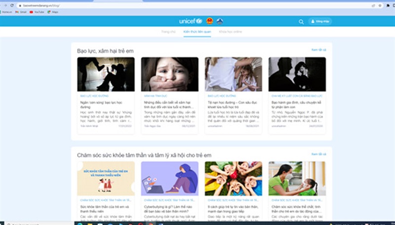 Website “Bảo vệ trẻ em, chăm sóc sức khỏe tâm thần, tâm lý xã hội”.