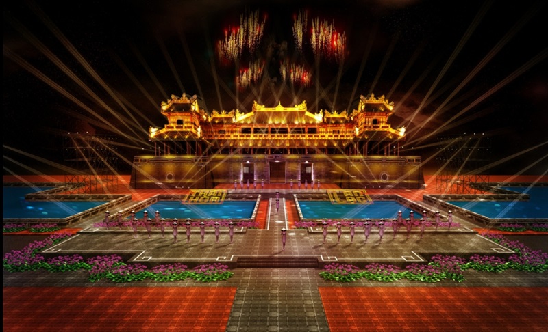 Phối cảnh dự kiến sân khấu đêm khai mạc Festival Huế 2022. Ảnh: BTC cung cấp