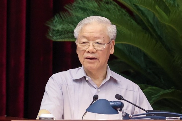 Tổng Bí thư Nguyễn Phú Trọng, Chủ tịch nước Nguyễn Xuân Phúc, Thủ tướng Phạm Minh Chính và các đại biểu dự hội nghị