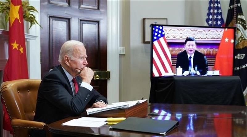 Cuộc gặp trực tuyến giữa hai nhà lãnh đạo Mỹ - Trung hồi tháng 11-2021.