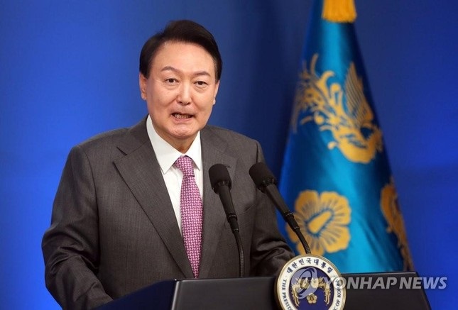 Tổng thống Hàn Quốc phát biểu sáng 17-8 trong sự kiện đánh dấu 100 ngày cầm quyền. Ảnh: Yonhap