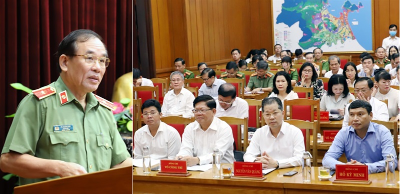 Thiếu tướng Vũ Xuân Viên trình bày các nội dung trọng tâm Nghị quyết 12 của Bộ Chính trị tại Hội nghị.