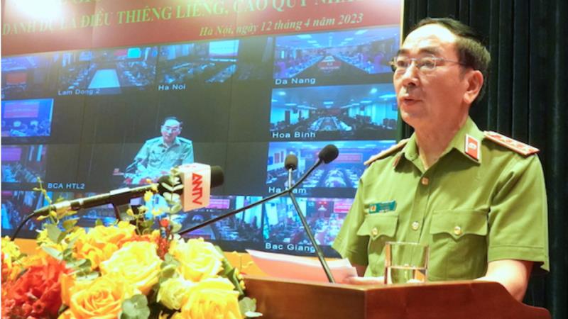 Đại tá Trần Đình Liên - Phó Giám đốc Công an TP dự và chủ trì điểm cầu tại TP Đà Nẵng.