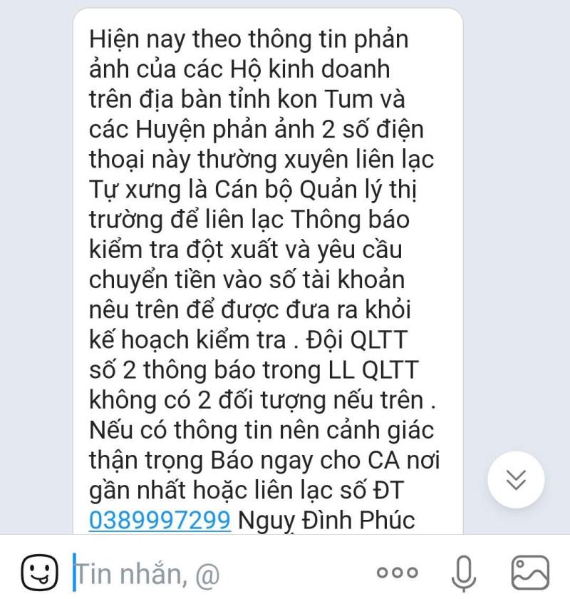 Cơ quan Quản lý thị trường tỉnh Kon Tum thông tin về hành vi lừa đảo.