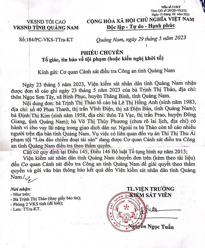 Những tin nhắn mà bà Thảo cung cấp cho cơ quan chức năng tố cáo bà Lê Thị Hồng A. cho vay lãi suất cao.