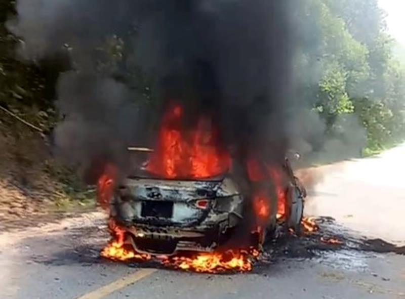 Một vụ cháy xe tại huyện Quỳnh Lưu, Nghệ An xảy ra vào cuối tháng 5-2023.
