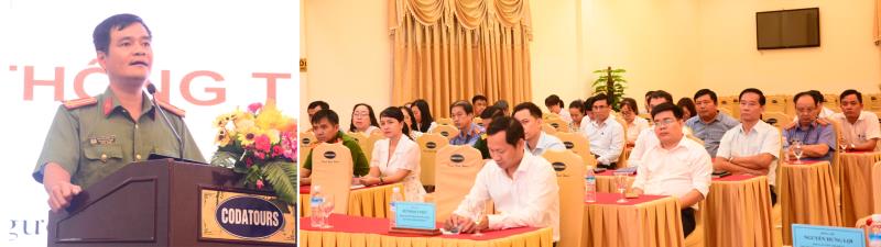Thượng tá Nguyễn Hưng Lợi thông tin thời sự đến các đại biểu dự hội nghị.