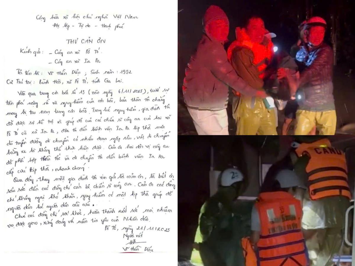 Công an hai xã phối hợp đưa nạn nhân bị thương vượt lũ đi cấp cứu kịp thời