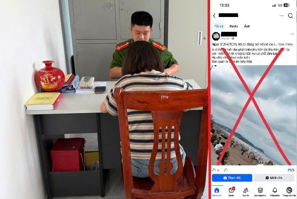 Công an phường Cửa Lò làm việc với bà T.