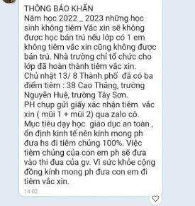 Đà Nẵng không có chủ trương bắt buộc học sinh cấp tiểu học phải tiêm vaccine phòng COVID-19 mới được ở lại bán trú