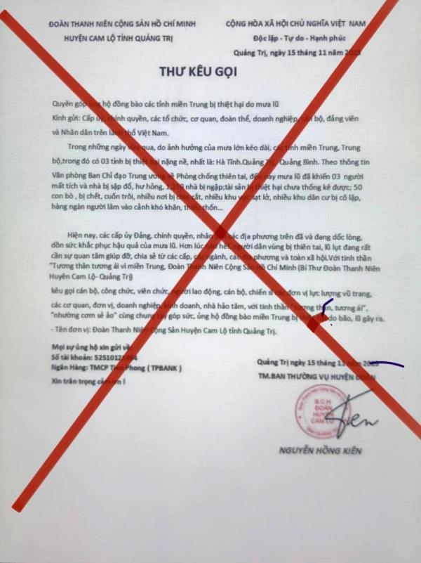 Xác minh việc làm giả văn bản, mạo danh kêu gọi ủng hộ người dân vùng bão lụt