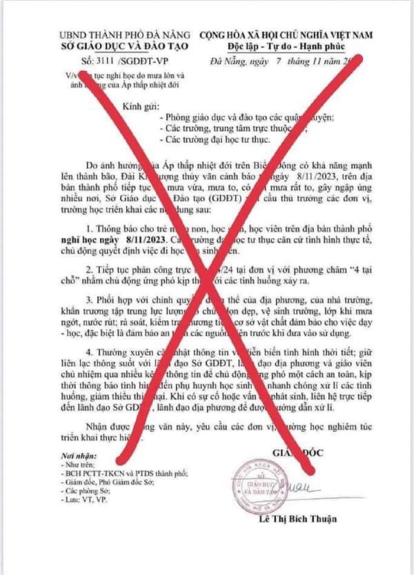 Đà Nẵng, xuất hiện văn bản giả mạo cho học sinh nghỉ học do mưa lớn