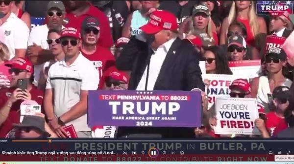 VIDEO: Khoảnh khắc ông Trump ngã xuống sau tiếng súng nổ ở nơi tranh cử