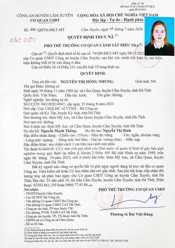 Truy nã nữ kế toán cố ý làm trái quy định của Nhà nước