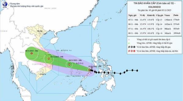 Bão KALMAEGI đã vào biển Đông thành cơn bão số 13, có thể đạt cấp 14, giật cấp 17