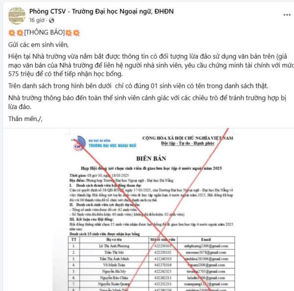 Cảnh báo tình trạng giả mạo văn bản của Trường Đại học Ngoại ngữ Đà Nẵng với ý đồ xấu